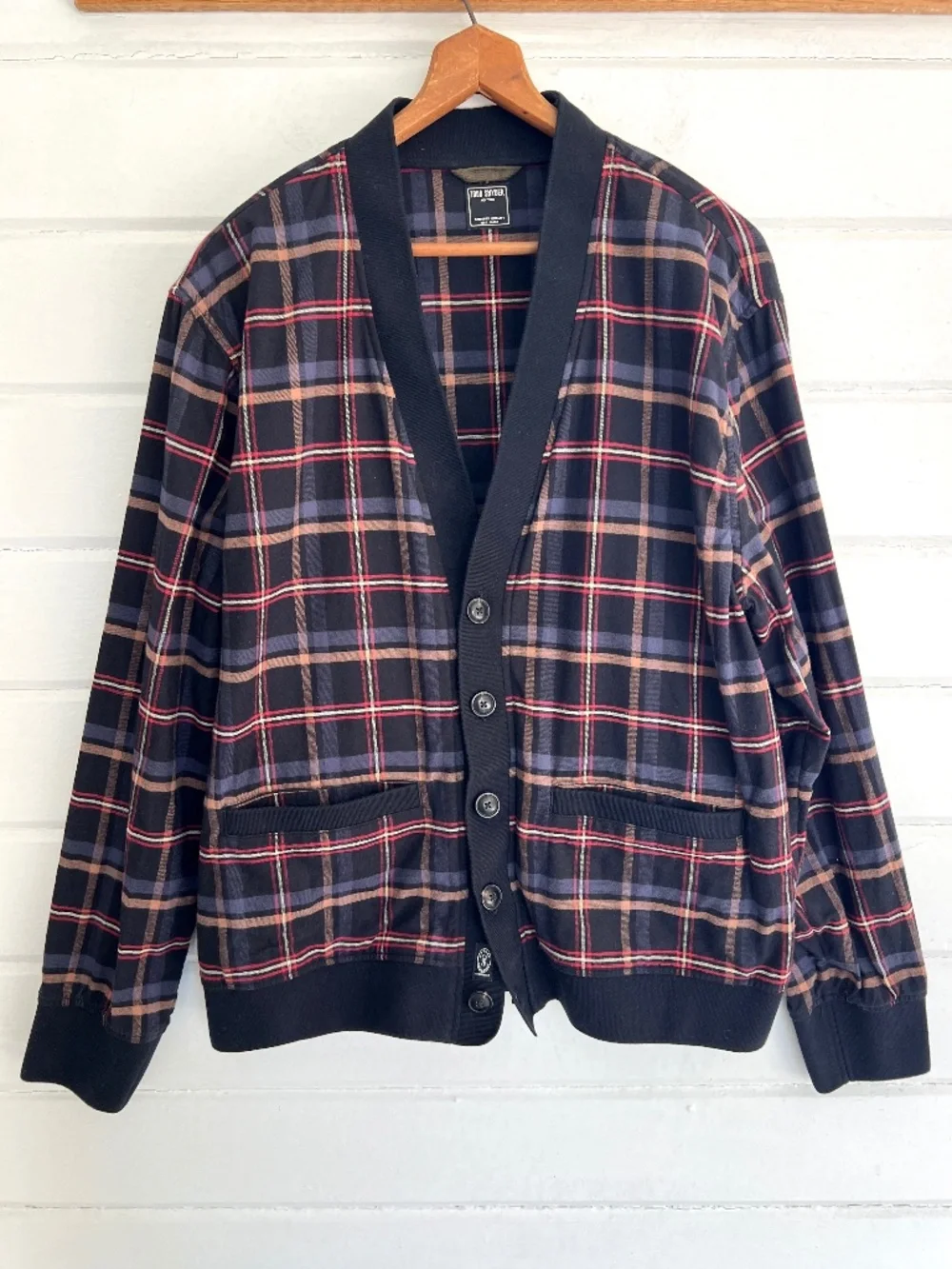 TODD SNYDER 100% Cotton  Plaid Button Up V-Neck Cardigan Jacket - XL